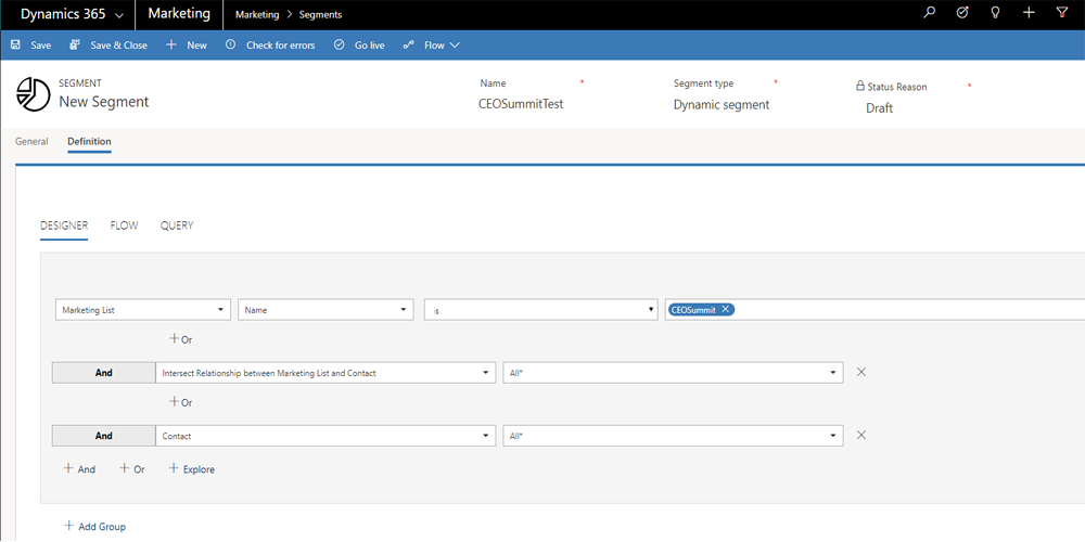 Create segment Dynamics 365